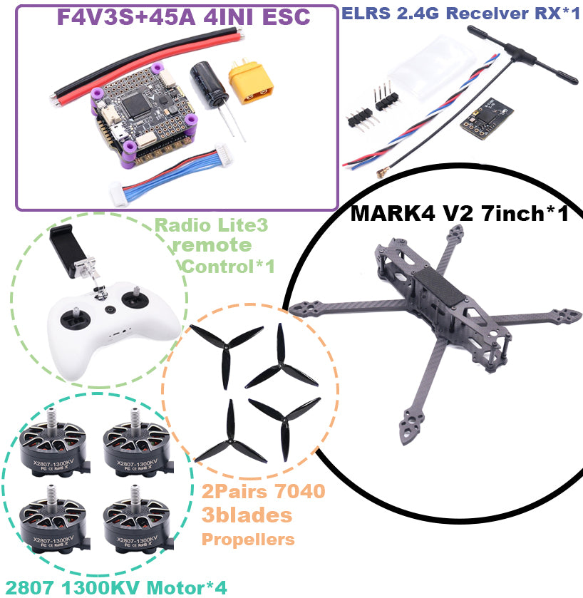 B-CUBE MARK4 V2 7-inch F4V3S/F4V3S PLUS Flight Control 45/60A 4INI ESC rack drone FPV carbon fiber PV Racing Drone Quadcopter Freestyle