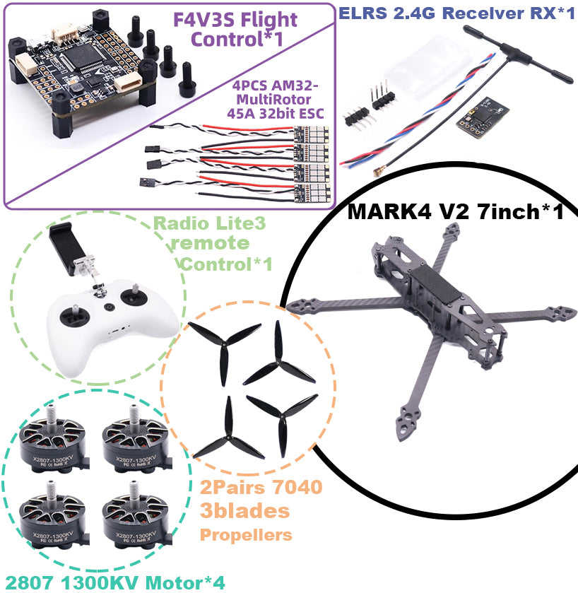 B-CUBE MARK4 V2 7-inch F4V3S/F4V3S PLUS Flight Control 45/60A 4INI ESC rack drone FPV carbon fiber PV Racing Drone Quadcopter Freestyle