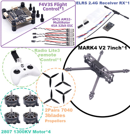 B-CUBE MARK4 V2 7-inch F4V3S/F4V3S PLUS Flight Control 45/60A 4INI ESC rack drone FPV carbon fiber PV Racing Drone Quadcopter Freestyle