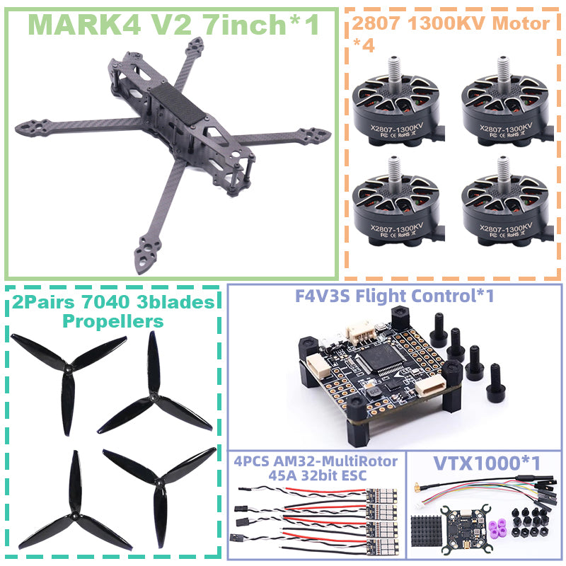 B-CUBE MARK4 V2 7-inch F4V3S/F4V3S PLUS Flight Control 45/60A 4INI ESC rack drone FPV carbon fiber PV Racing Drone Quadcopter Freestyle