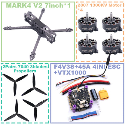 B-CUBE MARK4 V2 7-inch F4V3S/F4V3S PLUS Flight Control 45/60A 4INI ESC rack drone FPV carbon fiber PV Racing Drone Quadcopter Freestyle