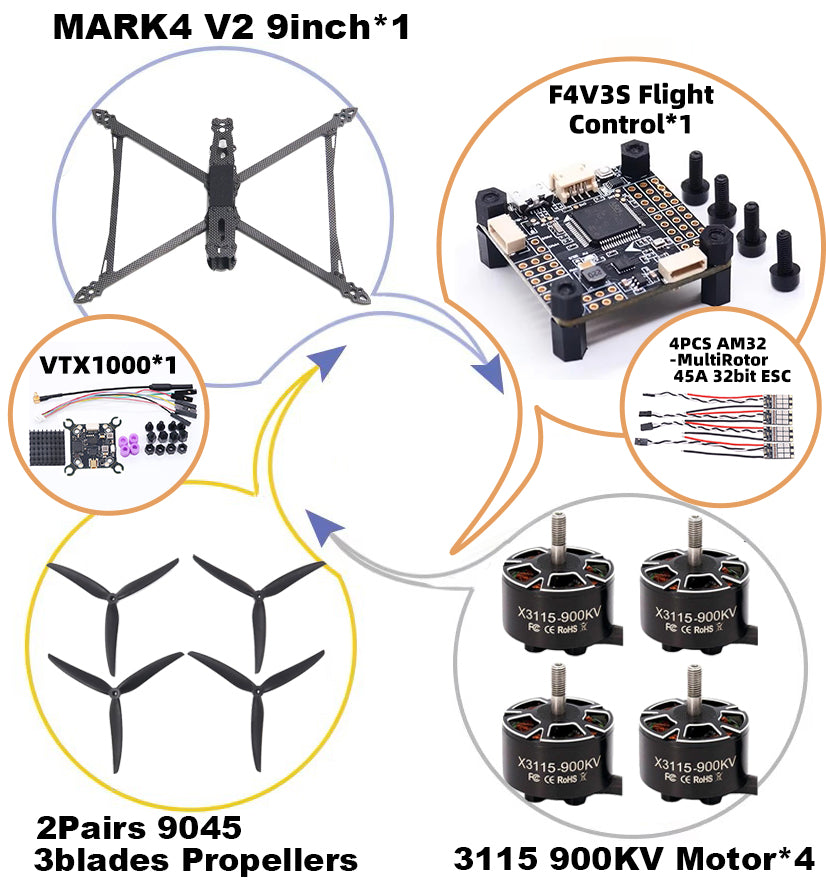 MARK4 V2 9-дюймовый F4V3S/F4V3S PLUS Flight Control 45/60A 4INI ESC rack drone FPV carbon fiber PV Racing Drone Quadcopter Freestyle 
