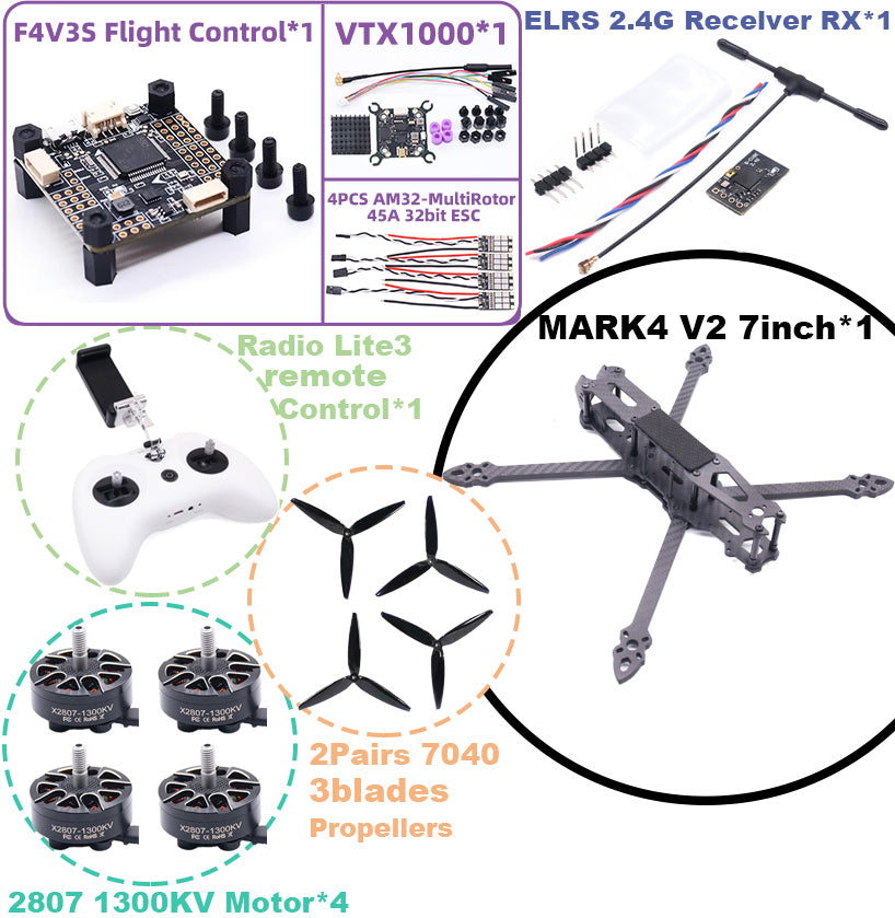 B-CUBE MARK4 V2 7-inch F4V3S/F4V3S PLUS Flight Control 45/60A 4INI ESC rack drone FPV carbon fiber PV Racing Drone Quadcopter Freestyle