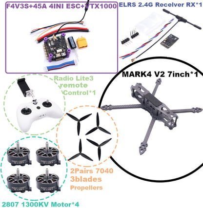 B-CUBE MARK4 V2 7-inch F4V3S/F4V3S PLUS Flight Control 45/60A 4INI ESC rack drone FPV carbon fiber PV Racing Drone Quadcopter Freestyle