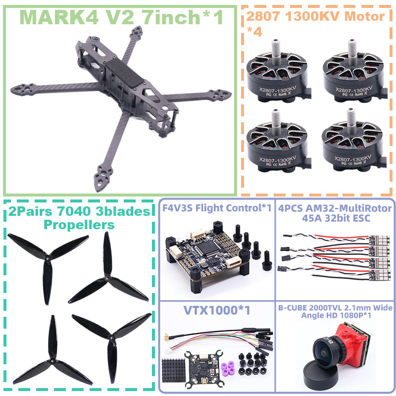 B-CUBE MARK4 V2 7-inch F4V3S/F4V3S PLUS Flight Control 45/60A 4INI ESC rack drone FPV carbon fiber PV Racing Drone Quadcopter Freestyle