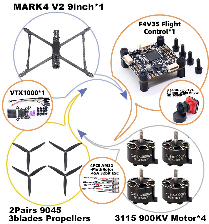 MARK4 V2 9-дюймовый F4V3S/F4V3S PLUS Flight Control 45/60A 4INI ESC rack drone FPV carbon fiber PV Racing Drone Quadcopter Freestyle 