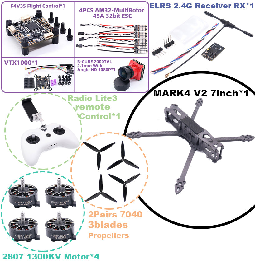 B-CUBE MARK4 V2 7-inch F4V3S/F4V3S PLUS Flight Control 45/60A 4INI ESC rack drone FPV carbon fiber PV Racing Drone Quadcopter Freestyle