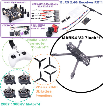 B-CUBE MARK4 V2 7-inch F4V3S/F4V3S PLUS Flight Control 45/60A 4INI ESC rack drone FPV carbon fiber PV Racing Drone Quadcopter Freestyle