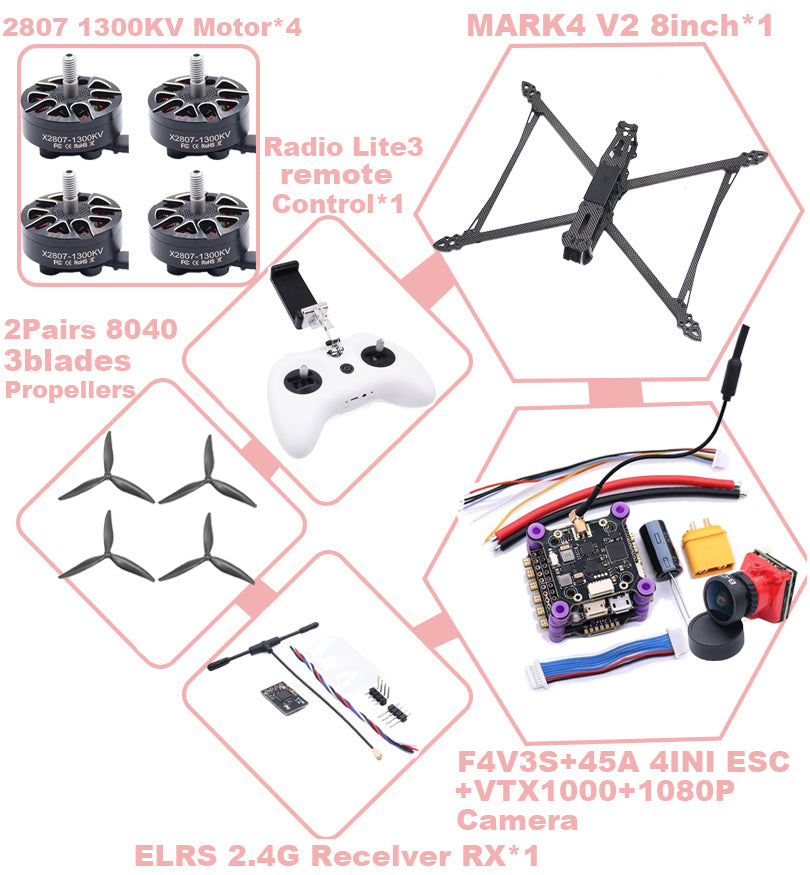 MARK4 V2 8 дюймов F4V3S/F4V3S PLUS Flight Control 45/60A 4INI ESC rack drone FPV carbon fiber PV Racing Drone Quadcopter Freestyle 