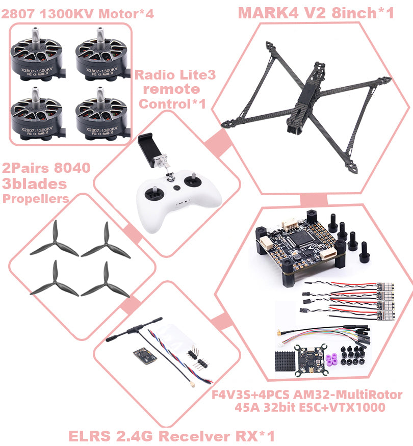 B-CUBE MARK4 V2 8inch F4V3S/F4V3S PLUS Flight Control 45/60A 4INI ESC rack drone FPV carbon fiber PV Racing Drone Quadcopter Freestyle