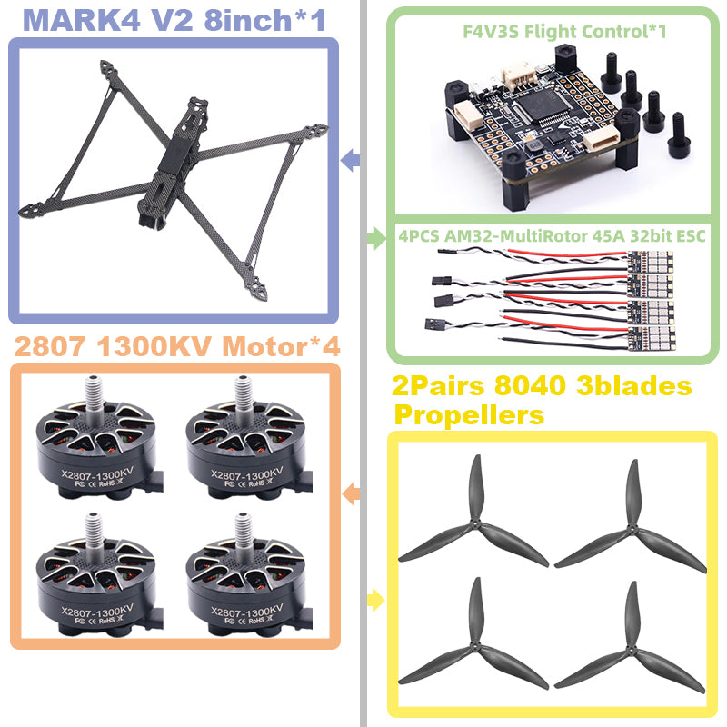 B-CUBE MARK4 V2 8inch F4V3S/F4V3S PLUS Flight Control 45/60A 4INI ESC rack drone FPV carbon fiber PV Racing Drone Quadcopter Freestyle