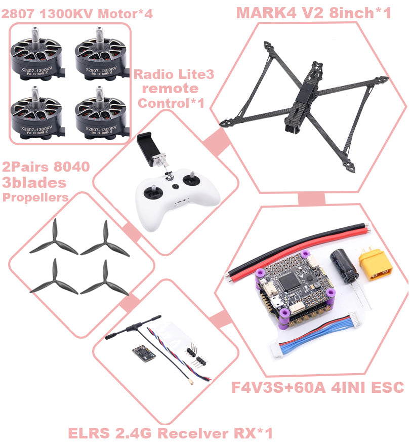 MARK4 V2 8 дюймов F4V3S/F4V3S PLUS Flight Control 45/60A 4INI ESC rack drone FPV carbon fiber PV Racing Drone Quadcopter Freestyle 