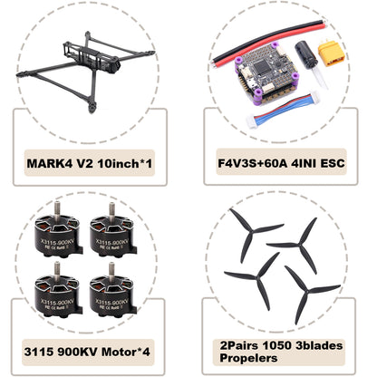 B-CUBE MARK4 V2 10inch F4V3S/F4V3S PLUS Flight Control 45/60A 4INI ESC rack drone FPV carbon fiber PV Racing Drone Quadcopter Freestyle