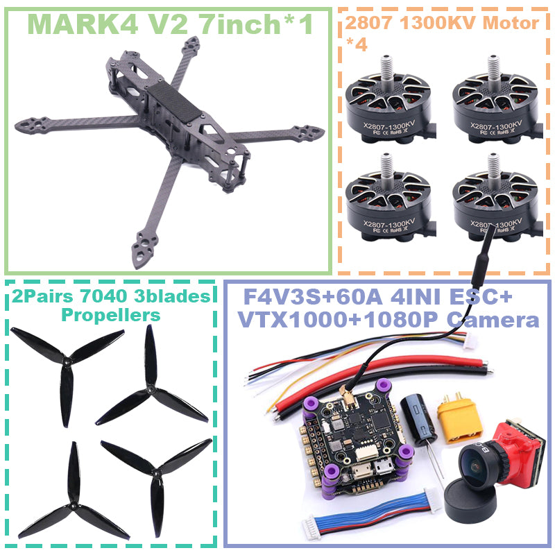 B-CUBE MARK4 V2 7-inch F4V3S/F4V3S PLUS Flight Control 45/60A 4INI ESC rack drone FPV carbon fiber PV Racing Drone Quadcopter Freestyle