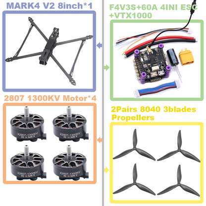 MARK4 V2 8 дюймов F4V3S/F4V3S PLUS Flight Control 45/60A 4INI ESC rack drone FPV carbon fiber PV Racing Drone Quadcopter Freestyle 