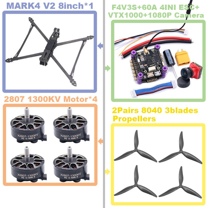 MARK4 V2 8 дюймов F4V3S/F4V3S PLUS Flight Control 45/60A 4INI ESC rack drone FPV carbon fiber PV Racing Drone Quadcopter Freestyle 