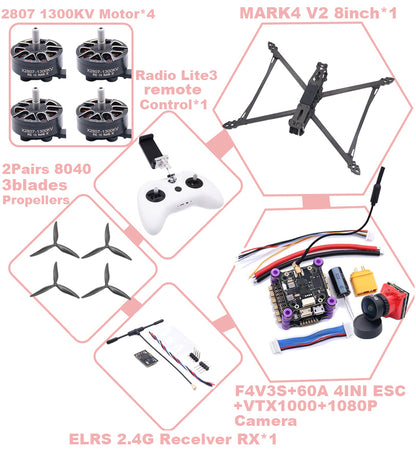 MARK4 V2 8 дюймов F4V3S/F4V3S PLUS Flight Control 45/60A 4INI ESC rack drone FPV carbon fiber PV Racing Drone Quadcopter Freestyle 