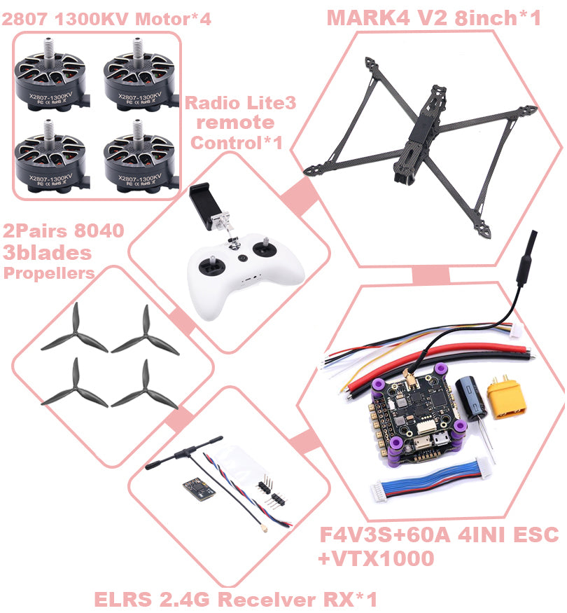 MARK4 V2 8 дюймов F4V3S/F4V3S PLUS Flight Control 45/60A 4INI ESC rack drone FPV carbon fiber PV Racing Drone Quadcopter Freestyle 