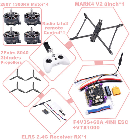 MARK4 V2 8 дюймов F4V3S/F4V3S PLUS Flight Control 45/60A 4INI ESC rack drone FPV carbon fiber PV Racing Drone Quadcopter Freestyle 