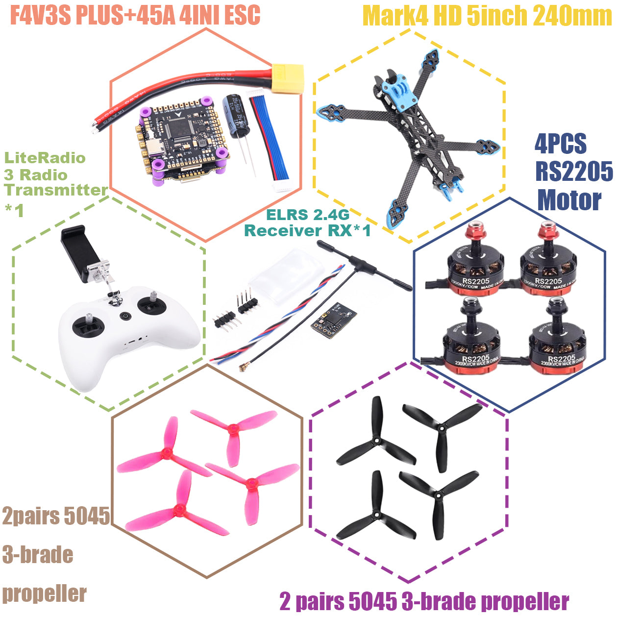 B-CUBE F4V3S PLUS MARK4-HD Mark 4 HD 5inch 240mm F4 V3 V3S FC Flight Controller RC Drone FPV Racing Quadcopter Betaflight INAV