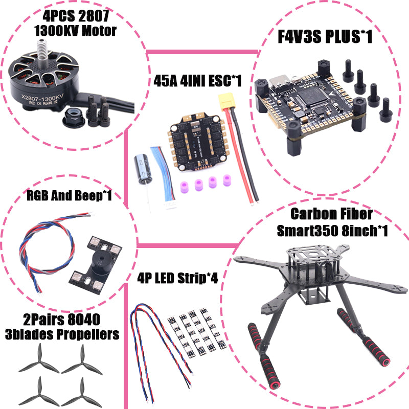 B-CUBE Smart330 350 7/8inch FPV Drone Frame Kit Carbon Fiber Racing Quadcopter Freestyle INAV Beatflight F722 Flight Control