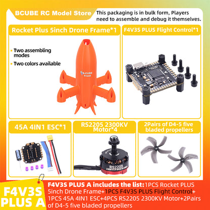 B-CUBE Rocket PLUS 5inch FPV Drone Frame Kit Carbon Fiber Racing Quadcopter Freestyle INAV Beatflight F722 Ardupilot Flight Control
