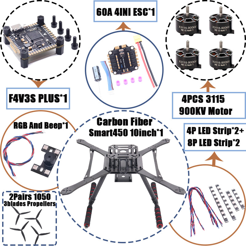 B-CUBE Smart380 450 9/10inch FPV Drone Frame Kit Carbon Fiber Racing Quadcopter Freestyle INAV Beatflight F722 Flight Control