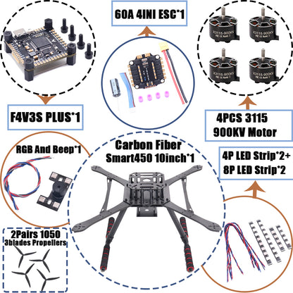 B-CUBE Smart380 450 9/10inch FPV Drone Frame Kit Carbon Fiber Racing Quadcopter Freestyle INAV Beatflight F722 Flight Control
