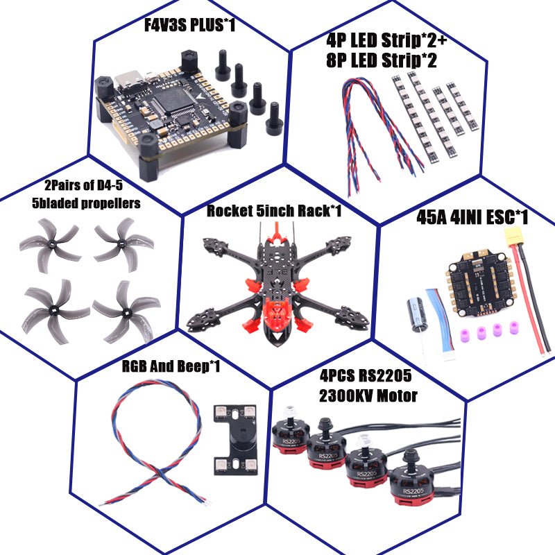 B-CUBE Rocket 5inch FPV Drone Frame Kit Carbon Fiber Racing Quadcopter Freestyle INAV Beatflight F722 Ardupilot Flight Control