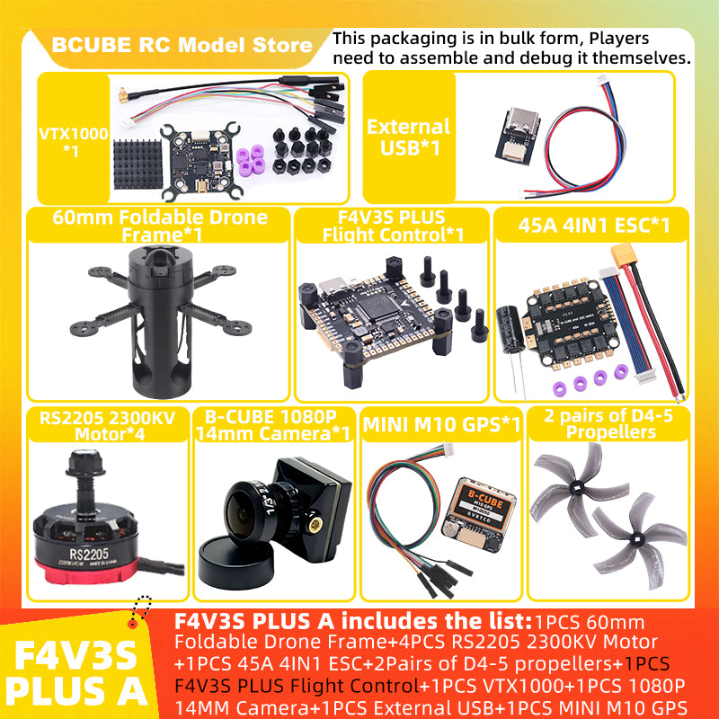 B-CUBE 60mm Foldable FPV Drone Frame Kit Carbon Fiber Racing Quadcopter Freestyle INAV Beatflight F4V3S PULS F745 H743