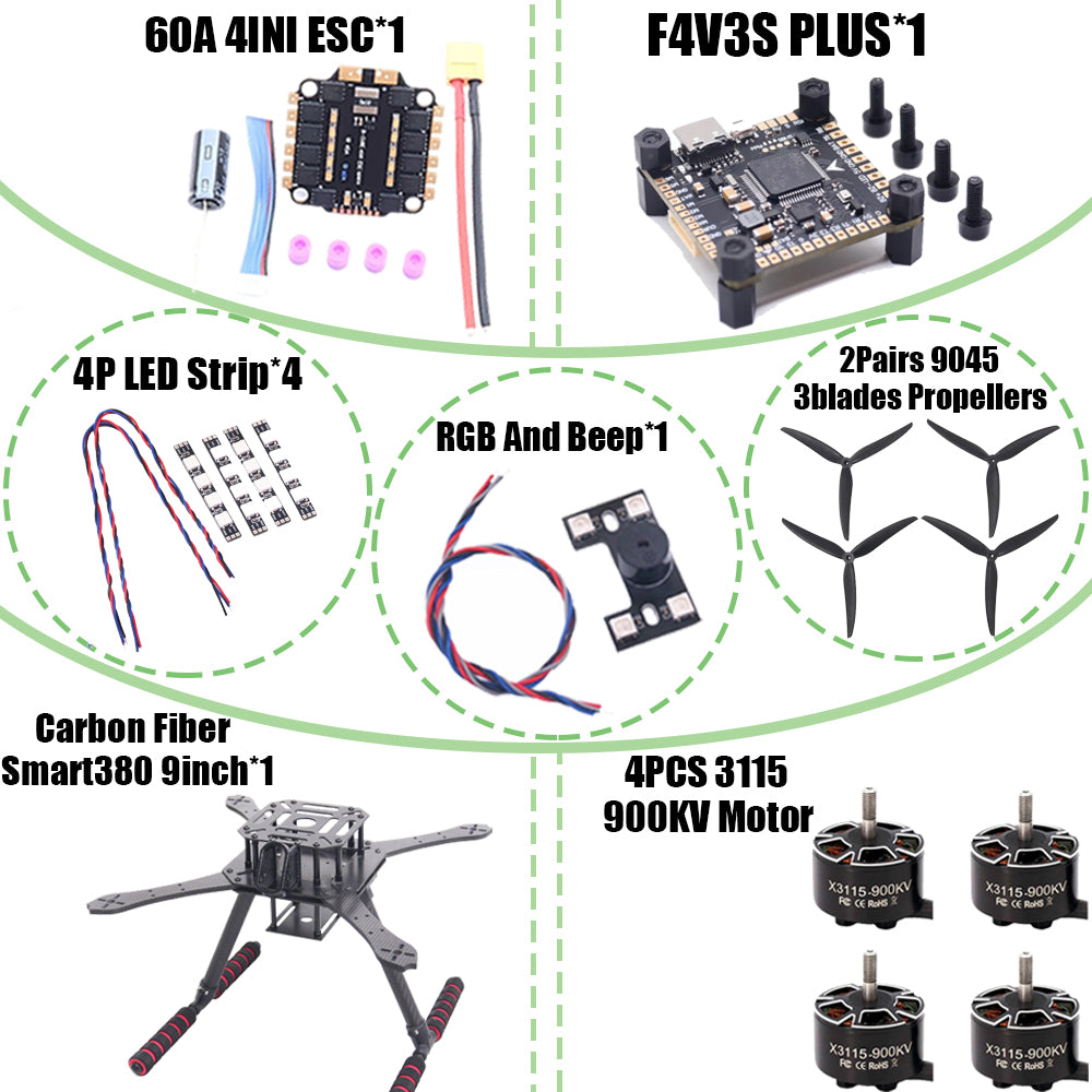 B-CUBE Smart380 450 9/10inch FPV Drone Frame Kit Carbon Fiber Racing Quadcopter Freestyle INAV Beatflight F722 Flight Control