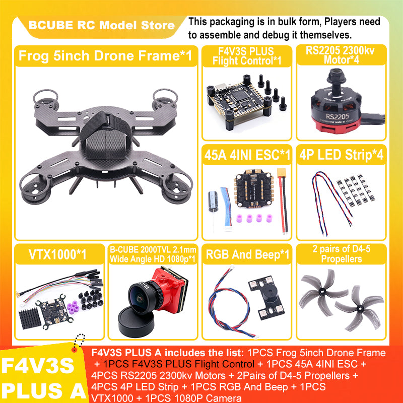 B-CUBE Frog 5inch FPV Drone Frame Kit Carbon Fiber Racing Drone Quadcopter Freestyle INAV Beatflight F722 M10 GPS Flight Control