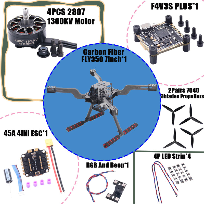 B-CUBE Open Source New Smart Drone FLY350 380MM F722 Quadrotor Rack RC Multicopter Multi-Rotor With Landing Gear Betaflight
