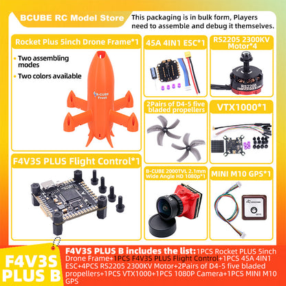 B-CUBE Rocket PLUS 5inch FPV Drone Frame Kit Carbon Fiber Racing Quadcopter Freestyle INAV Beatflight F722 Ardupilot Flight Control