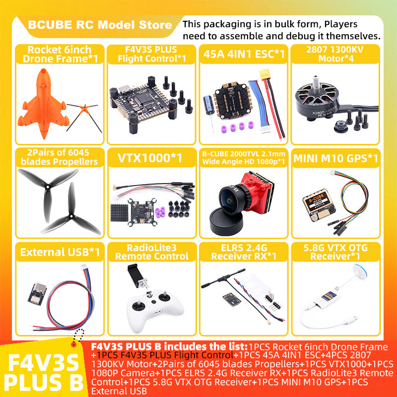 B-CUBE Rocket 6inch FPV Drone Frame Kit Carbon Fiber Racing Quadcopter Freestyle INAV Beatflight F4 F745 H743 Ardupilot Flight Control