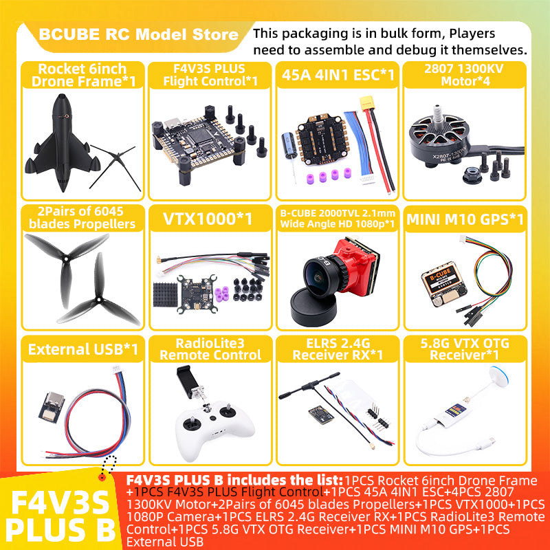 B-CUBE Rocket 6inch FPV Drone Frame Kit Carbon Fiber Racing Quadcopter Freestyle INAV Beatflight F4 F745 H743 Ardupilot Flight Control