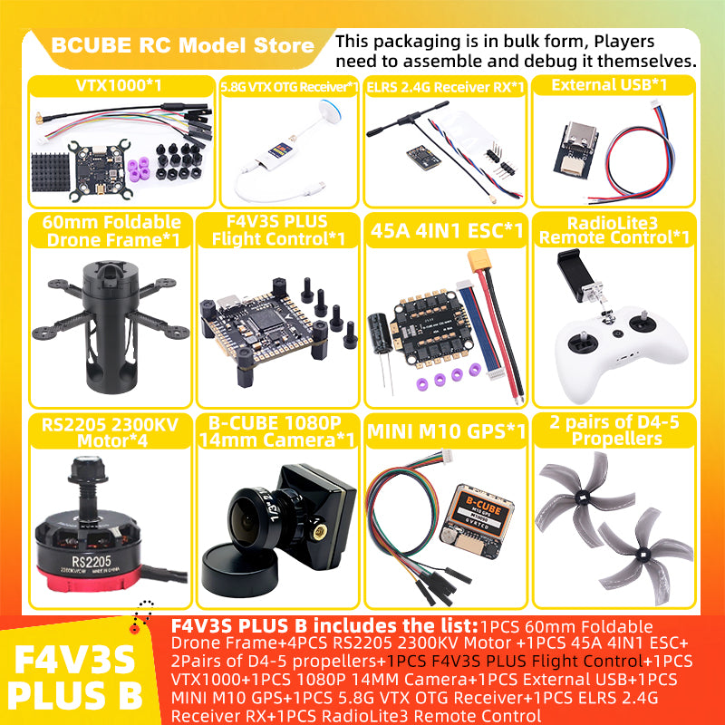 B-CUBE 60mm Foldable FPV Drone Frame Kit Carbon Fiber Racing Quadcopter Freestyle INAV Beatflight F4V3S PULS F745 H743