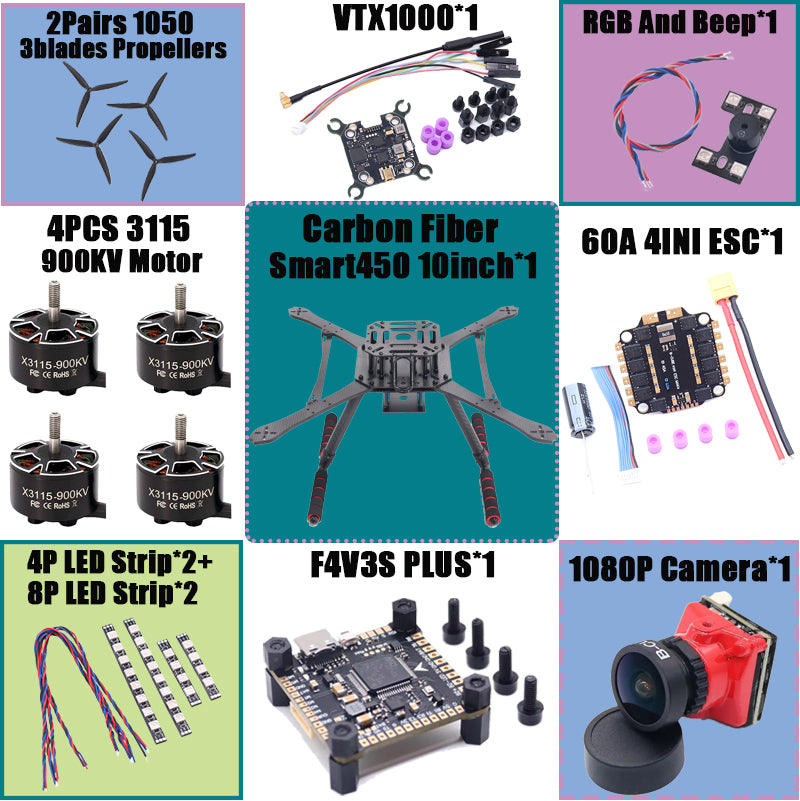 B-CUBE Smart380 450 9/10inch FPV Drone Frame Kit Carbon Fiber Racing Quadcopter Freestyle INAV Beatflight F722 Flight Control