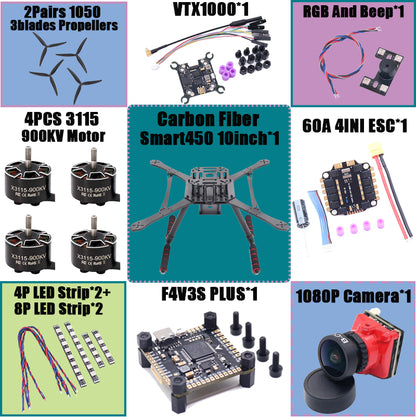 B-CUBE Smart380 450 9/10inch FPV Drone Frame Kit Carbon Fiber Racing Quadcopter Freestyle INAV Beatflight F722 Flight Control