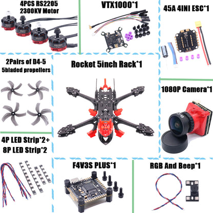 B-CUBE Rocket 5inch FPV Drone Frame Kit Carbon Fiber Racing Quadcopter Freestyle INAV Beatflight F722 Ardupilot Flight Control