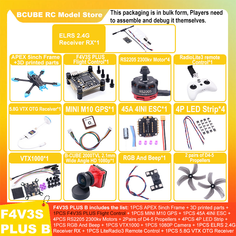B-CUBE APEX 5inch FPV Drone Frame Kit Carbon Fiber Racing Drone Quadcopter Freestyle INAV Beatflight F722 M10 GPS Flight Control