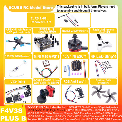 B-CUBE APEX 5inch FPV Drone Frame Kit Carbon Fiber Racing Drone Quadcopter Freestyle INAV Beatflight F722 M10 GPS Flight Control