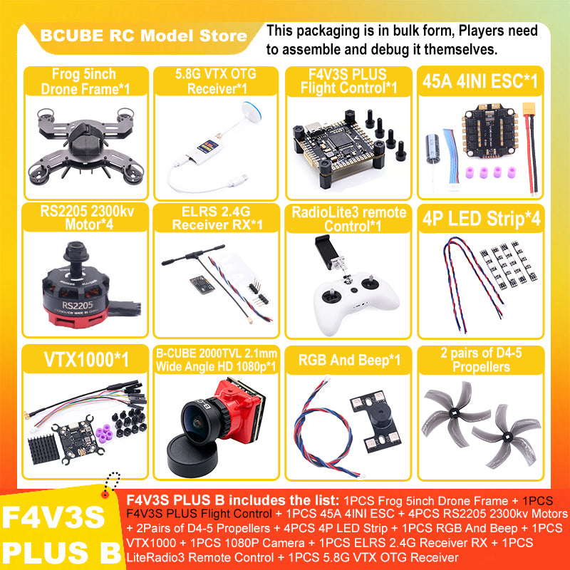 B-CUBE Frog 5inch FPV Drone Frame Kit Carbon Fiber Racing Drone Quadcopter Freestyle INAV Beatflight F722 M10 GPS Flight Control