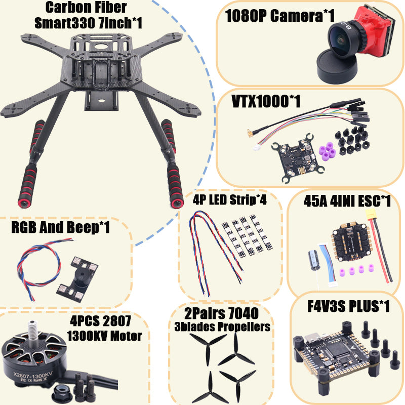 B-CUBE Smart330 350 7/8inch FPV Drone Frame Kit Carbon Fiber Racing Quadcopter Freestyle INAV Beatflight F722 Flight Control