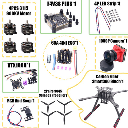 B-CUBE Smart380 450 9/10inch FPV Drone Frame Kit Carbon Fiber Racing Quadcopter Freestyle INAV Beatflight F722 Flight Control