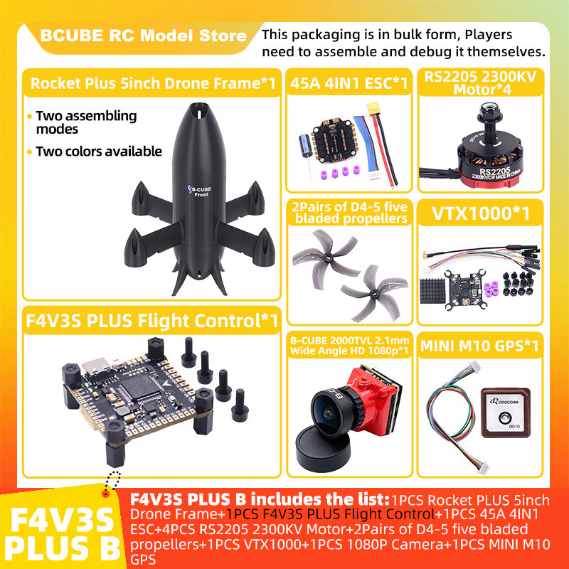 B-CUBE Rocket PLUS 5inch FPV Drone Frame Kit Carbon Fiber Racing Quadcopter Freestyle INAV Beatflight F722 Ardupilot Flight Control