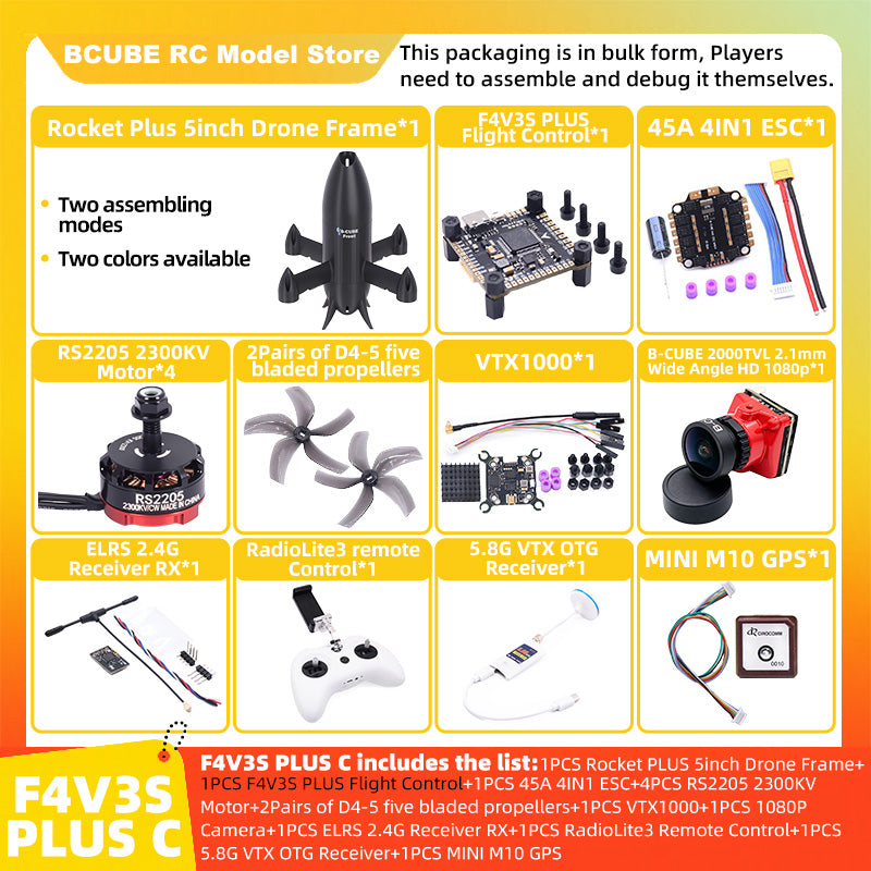 B-CUBE Rocket PLUS 5inch FPV Drone Frame Kit Carbon Fiber Racing Quadcopter Freestyle INAV Beatflight F722 Ardupilot Flight Control