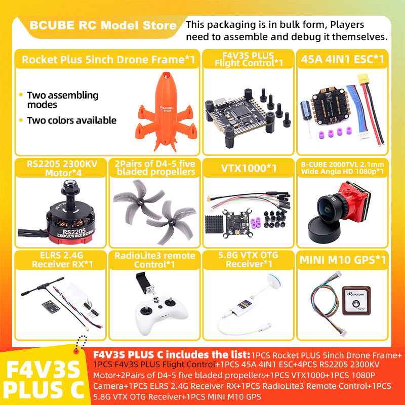 B-CUBE Rocket PLUS 5inch FPV Drone Frame Kit Carbon Fiber Racing Quadcopter Freestyle INAV Beatflight F722 Ardupilot Flight Control