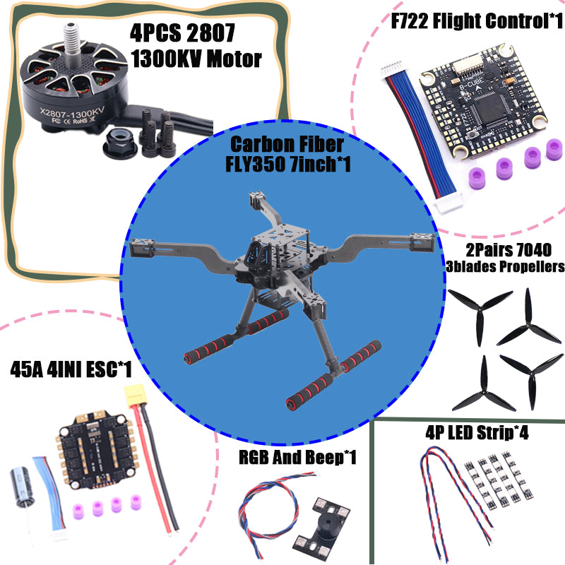 B-CUBE Open Source New Smart Drone FLY350 380MM F722 Quadrotor Rack RC Multicopter Multi-Rotor With Landing Gear Betaflight