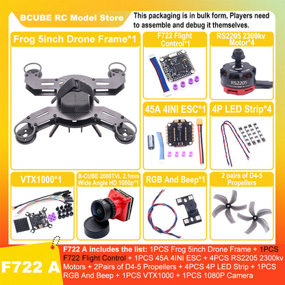 B-CUBE Frog 5inch FPV Drone Frame Kit Carbon Fiber Racing Drone Quadcopter Freestyle INAV Beatflight F722 M10 GPS Flight Control